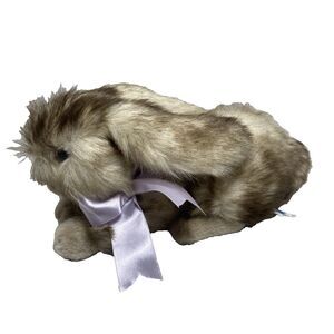 Fantastic Creations Realistic Sitting Bunny Rabbit Brown Tan Purple Bow 12 in
